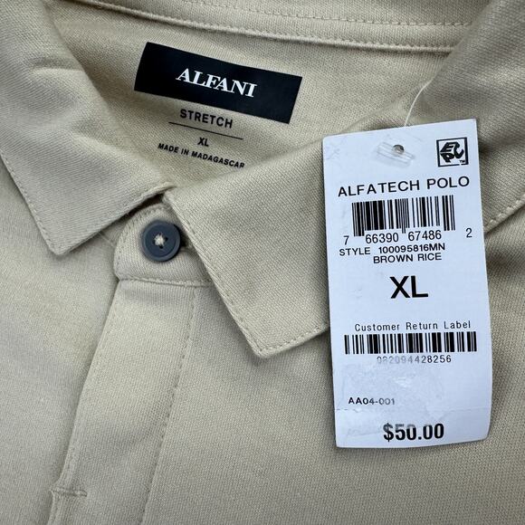 Alfani Mens AlfaTech Stretch Solid Polo Shirt Rice Brown XL - Picture 2 of 4